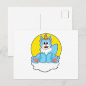 Kat als eenhoorn op wolken & zon briefkaart (Voorkant / Achterkant)