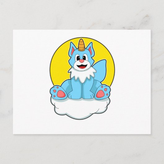 Kat als eenhoorn op wolken & zon briefkaart (Voorkant)