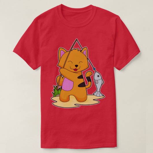 Kat als Fisher met Gevist vis T-shirt (Design voorkant)