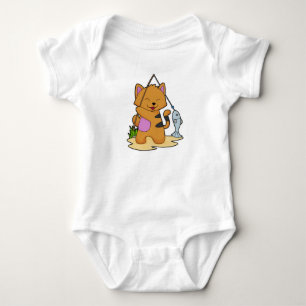 Kat als Fisher met Geviste staaf en vis Romper