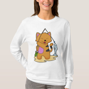 Kat als Fisher met Geviste staaf en vis T-shirt