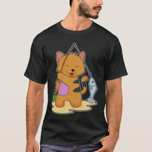 Kat als Fisher met Geviste staaf en vis T-shirt