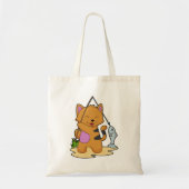 Kat als Fisher met Geviste staaf en vis Tote Bag (Voorkant)