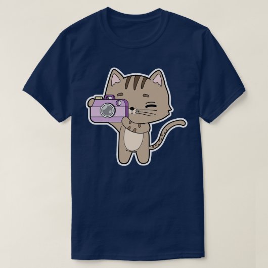 Kat als fotograaf met camera t-shirt (Design voorkant)