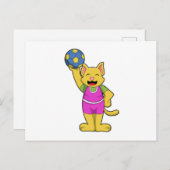 Kat als handbalspeler met handbal briefkaart (Voorkant / Achterkant)