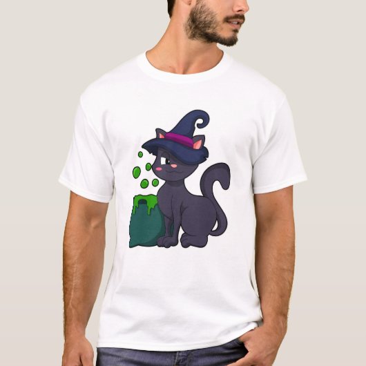 Kat als heks met Cauldron T-shirt (Voorkant)