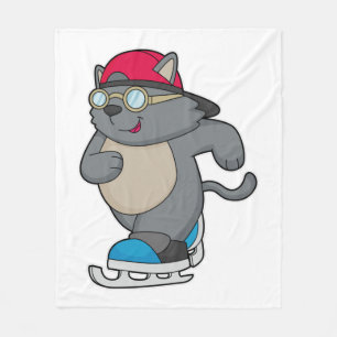 Kat als ijsschaatser met ijs-schaatsen fleece deken
