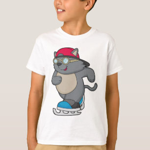 Kat als ijsschaatser met ijs-schaatsen t-shirt