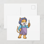 Kat als kapper met schaar briefkaart (Voorkant / Achterkant)
