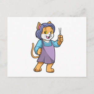 Kat als kapper met schaar briefkaart