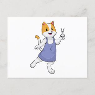 Kat als kapper met schaar briefkaart