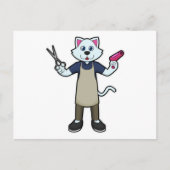 Kat als kapper met schaar en föhn briefkaart (Voorkant)