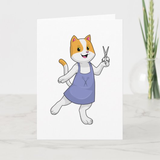 Kat als kapper met schaar kaart (Voorkant)