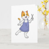Kat als kapper met schaar kaart (Gele Bloem)