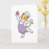 Kat als kok met schort & muffin kaart (Gele Bloem)