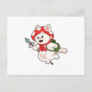 Kat als paddestoelenplukker met paddestoel briefkaart