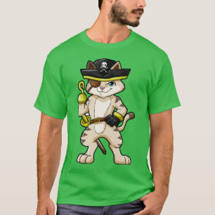 Kat als piraat met dolk en saber t-shirt