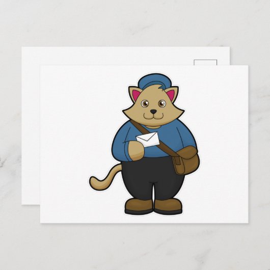 Kat als postbode met envelop en tas briefkaart (Voorkant / Achterkant)