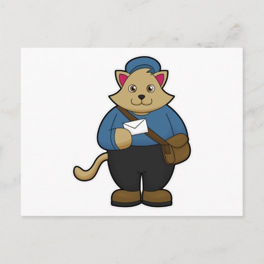 Kat als postbode met envelop en tas briefkaart (Voorkant)