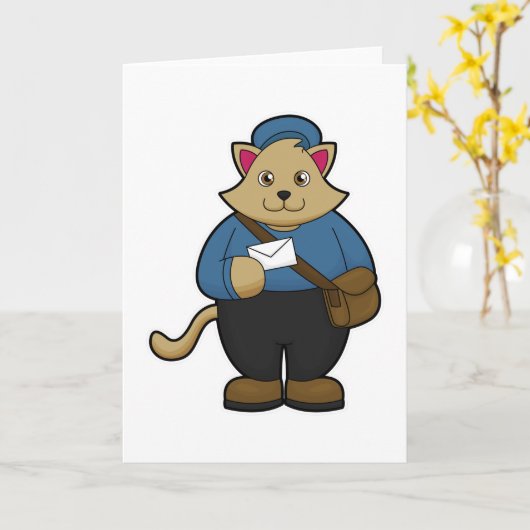 Kat als Postman met envelop en tas Kaart (Gele Bloem)