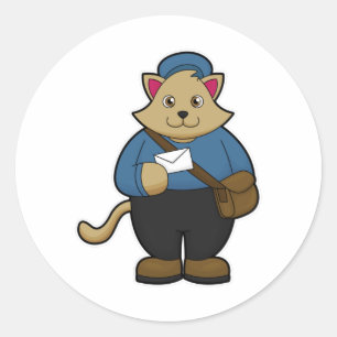 Kat als Postman met envelop en tas Ronde Sticker