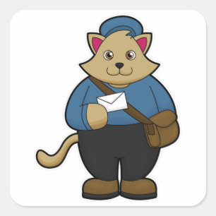 Kat als Postman met envelop en tas Vierkante Sticker