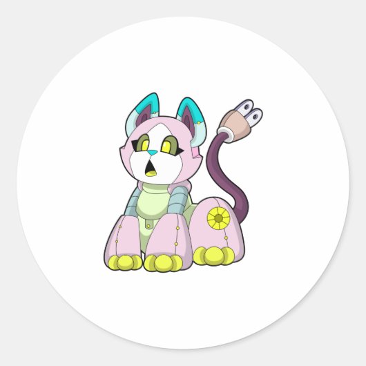 Kat als Robot Ronde Sticker (Voorkant)