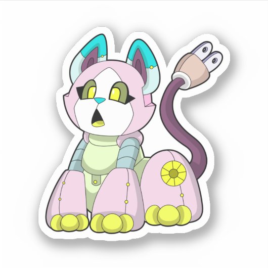 Kat als Robot Sticker (Voorkant)
