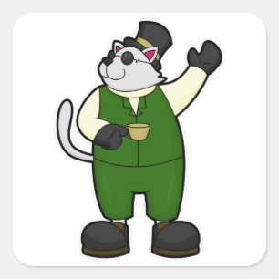 Kat als room met koffie en Pet Vierkante Sticker