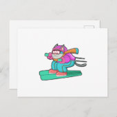 Kat als schansspringer met ski en skibril briefkaart (Voorkant / Achterkant)