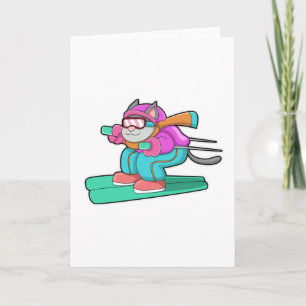 Kat als schansspringer met ski en skibril kaart