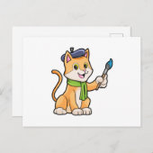 Kat als Schilder met Borstel & Sjaal Briefkaart (Voorkant / Achterkant)