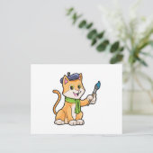 Kat als schilder met penseel en karf briefkaart (Staand voorkant)