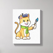 Kat als schilder met penseel en karf canvas afdruk (Voorkant)