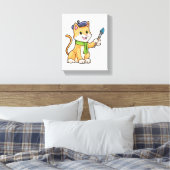 Kat als schilder met penseel en karf canvas afdruk (Insitu (Slaapkamer))