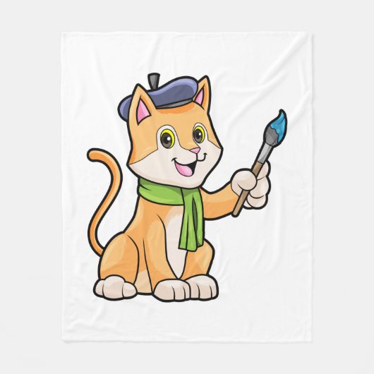 Kat als schilder met penseel en karf fleece deken (Voorkant)