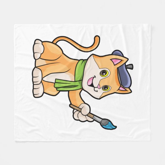 Kat als schilder met penseel en karf fleece deken (Voorkant (Horizontaal))