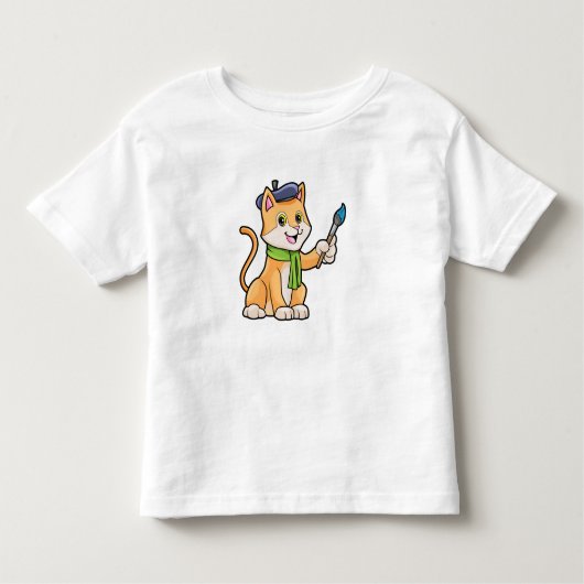 Kat als schilder met penseel en karf kinder shirts (Voorkant)