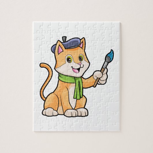 Kat als schilder met penseel en karf legpuzzel (Verticaal)