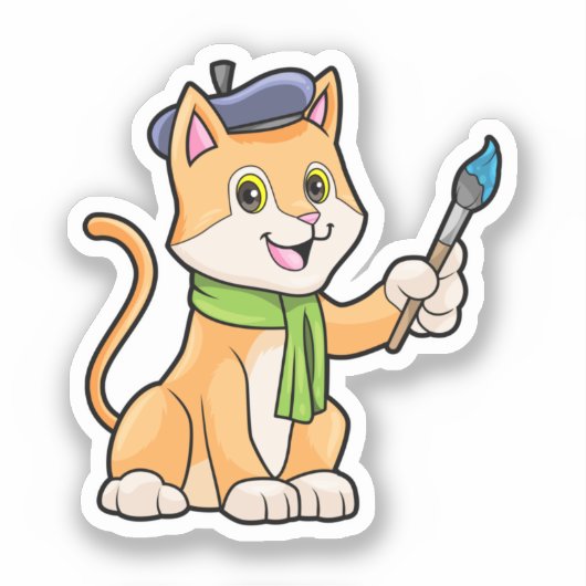 Kat als schilder met penseel en karf sticker (Voorkant)