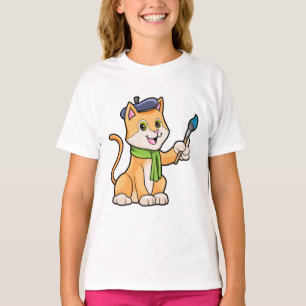 Kat als schilder met penseel en karf t-shirt