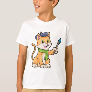Kat als schilder met penseel en karf t-shirt
