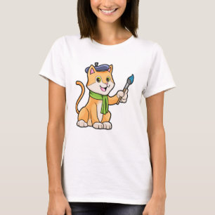 Kat als schilder met penseel en karf t-shirt
