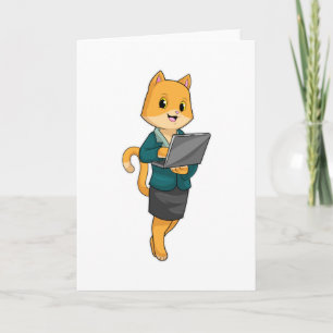 Kat als secretaresse met laptop kaart