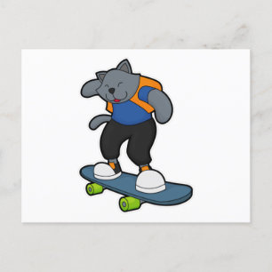 Kat als Skateboarder met Skateboard Briefkaart