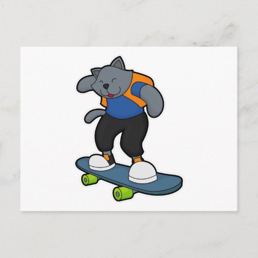 Kat als skateboarder met skateboard briefkaart (Voorkant)