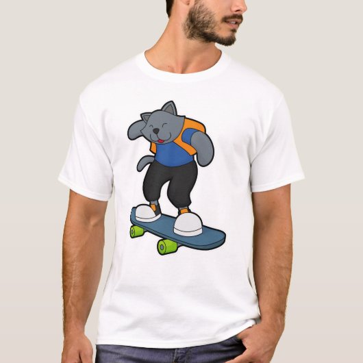 Kat als Skateboarder met Skateboard T-shirt (Voorkant)