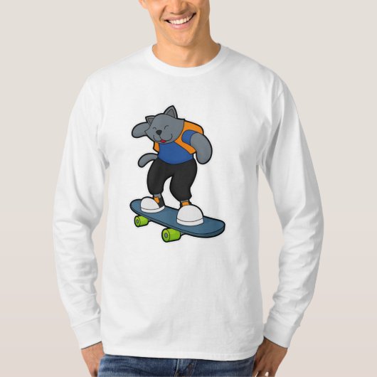 Kat als Skateboarder met Skateboard T-shirt (Voorkant)