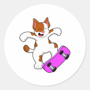 Kat als Skater met skateboard Ronde Sticker