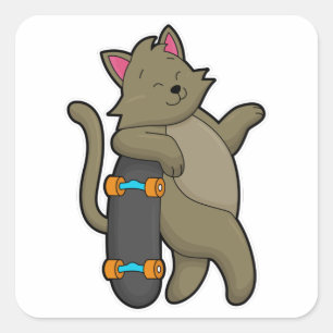 Kat als Skater met skateboard Vierkante Sticker